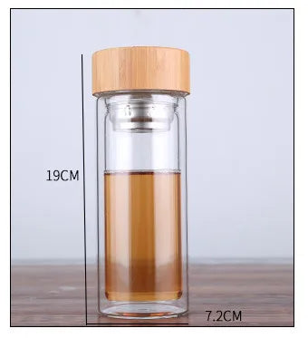 Fruit Tea Bottle Glass Bottle Water Bottle Infuser With Filter Strainer Borosilica Double Wall Drink Bamboo Lid Travel Drinkware