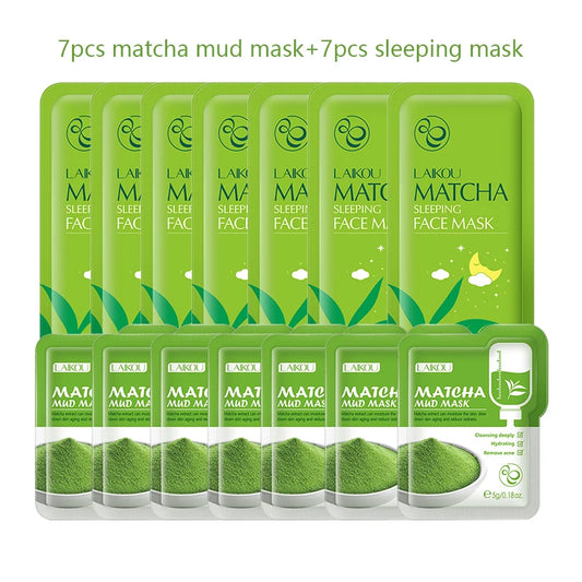 14pc Sakura Mud Face Mask + Sleeping Masks Anti Wrinkle Night Facial Packs Skin Clean Dark Circle Moisturize Anti-Aging Skincare