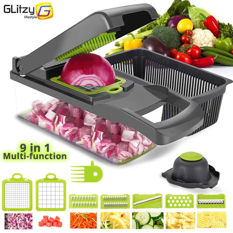 Multifunctional vegetable chopper and grater for slicing potatoes onions cheese and fruit in the kitchen