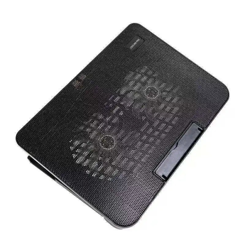 One portable notebook laptop cooling pad with heat sink, featuring two large silent fans, a metal panel, USB power supply, LED b