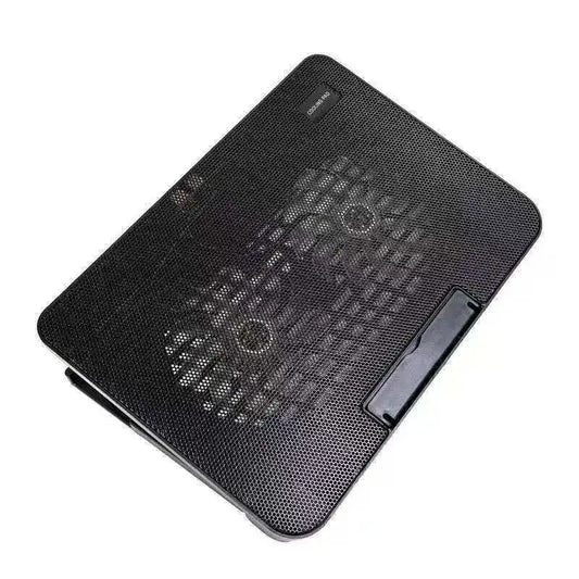 One portable notebook laptop cooling pad with heat sink, featuring two large silent fans, a metal panel, USB power supply, LED b