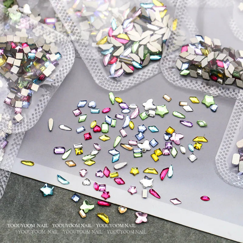 300/100pcs Mini Nail Art Rhinestones Crystal Acrylic Flatback Diamonds Mixed Shape Sparkle DIY Nail Luxury Manicure Accessories