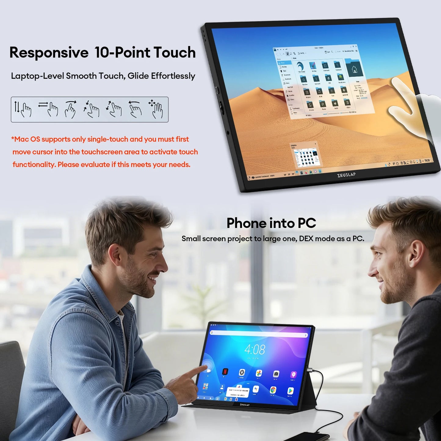 ZEUSLAP 10.5inch 1920*1280P FHD 100% sRGB IPS Screen Display Touch Portable Sub Monitor for Switch,PS5,Raspberry Pi,Laptop