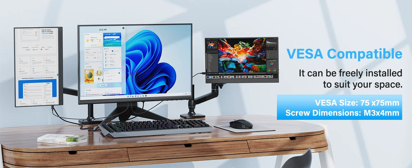 Amoudo 15.6 Inch Portable Monitor 1920x1080P  Extend Display IPS LCD Panel Penhole Stand VESA USBC Mini HDMI Mobile Display