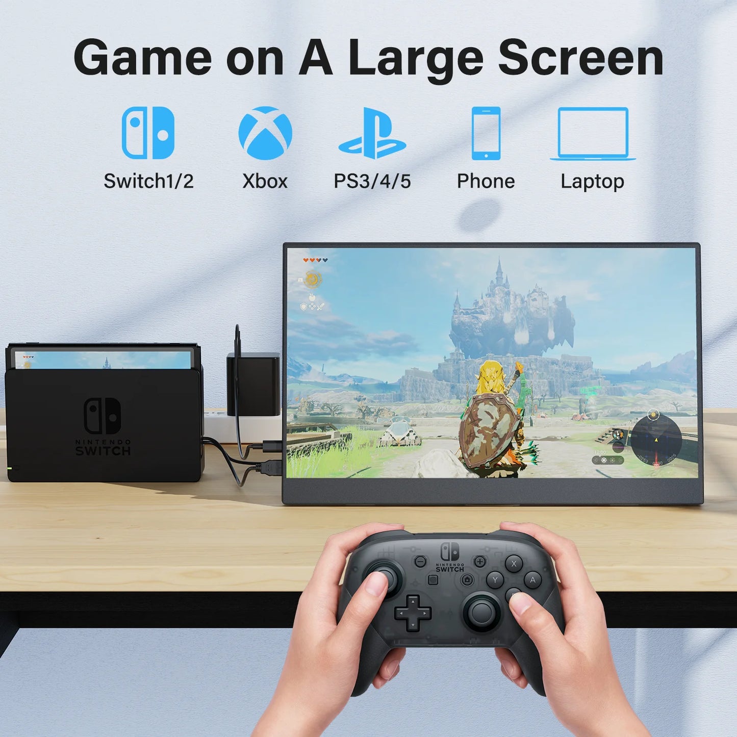 Amoudo 15.6 Inch Portable Monitor 1920x1080P  Extend Display IPS LCD Panel Penhole Stand VESA USBC Mini HDMI Mobile Display