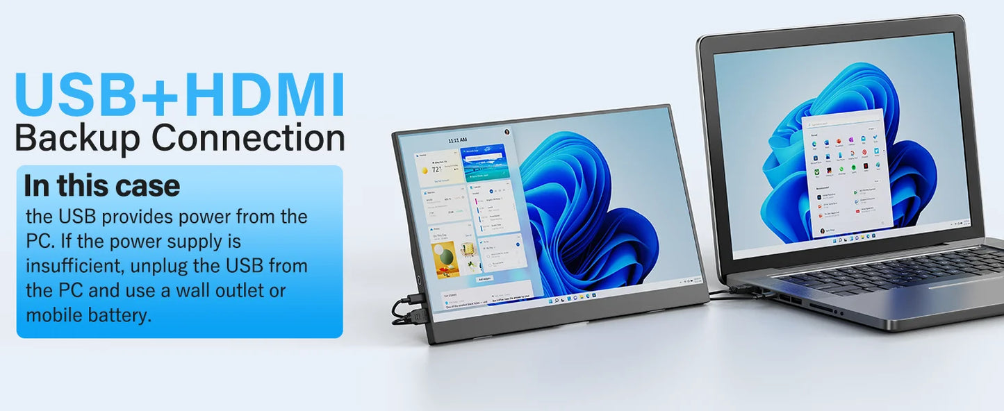 Amoudo 15.6 Inch Portable Monitor 1920x1080P  Extend Display IPS LCD Panel Penhole Stand VESA USBC Mini HDMI Mobile Display
