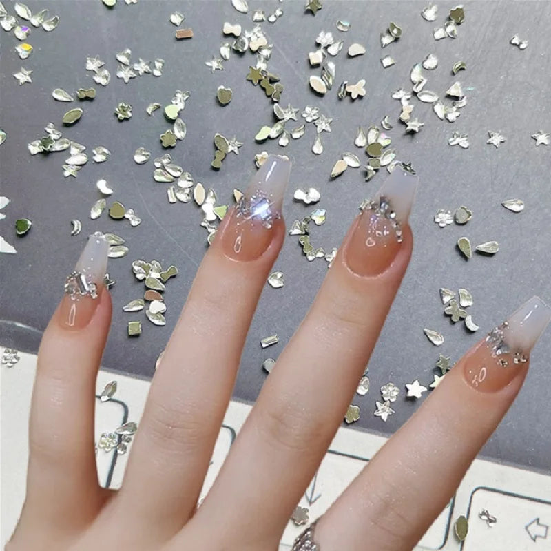 300/100pcs Mini Nail Art Rhinestones Crystal Acrylic Flatback Diamonds Mixed Shape Sparkle DIY Nail Luxury Manicure Accessories