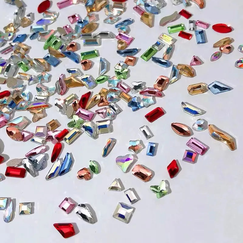 300/100pcs Mini Nail Art Rhinestones Crystal Acrylic Flatback Diamonds Mixed Shape Sparkle DIY Nail Luxury Manicure Accessories