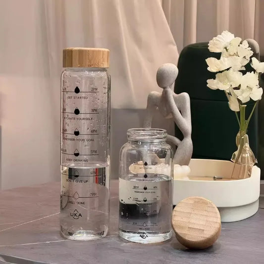 700ml/1000ml Borosilicate Glass Water Bottle with Bamboo Lid Time Marker Tea Fruit Infuser StainlessSteel Filter Gift 1/2/4/8PCS