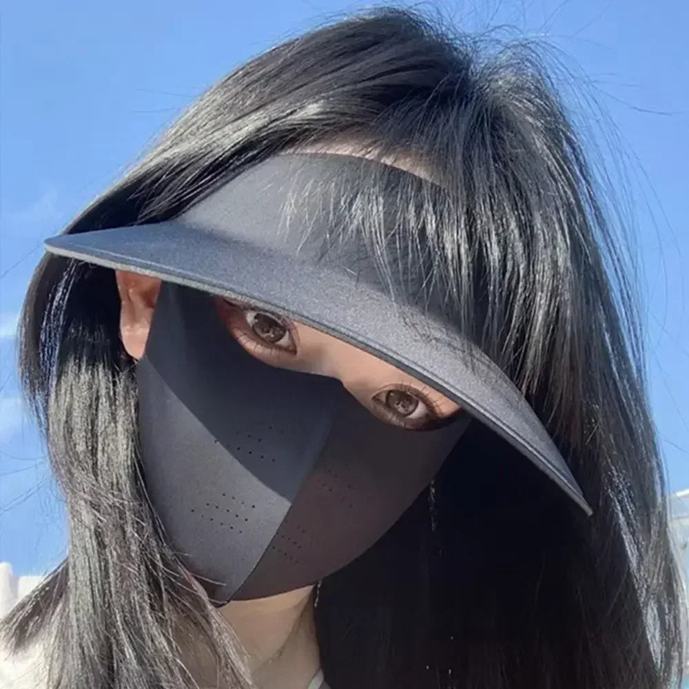 3D removable ice silk unisex sun protection mask with anti-UV hollow hat for outdoor activities