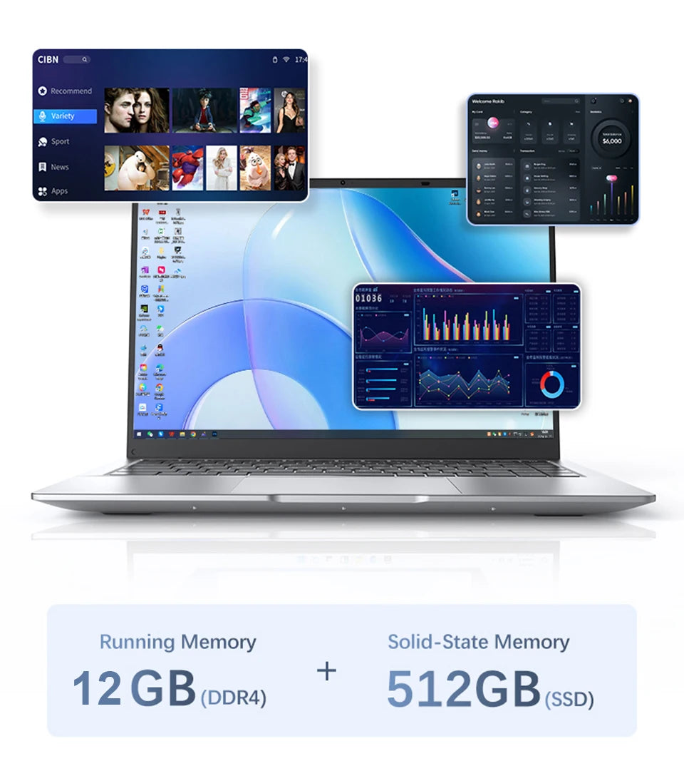 Xiaman 2026 Laptop Computer Windows 11 Intel Atom A3950 Notebook PC 12GB RAM 512GB 1TB 2TB SSD 1080P Office Study Computer PC
