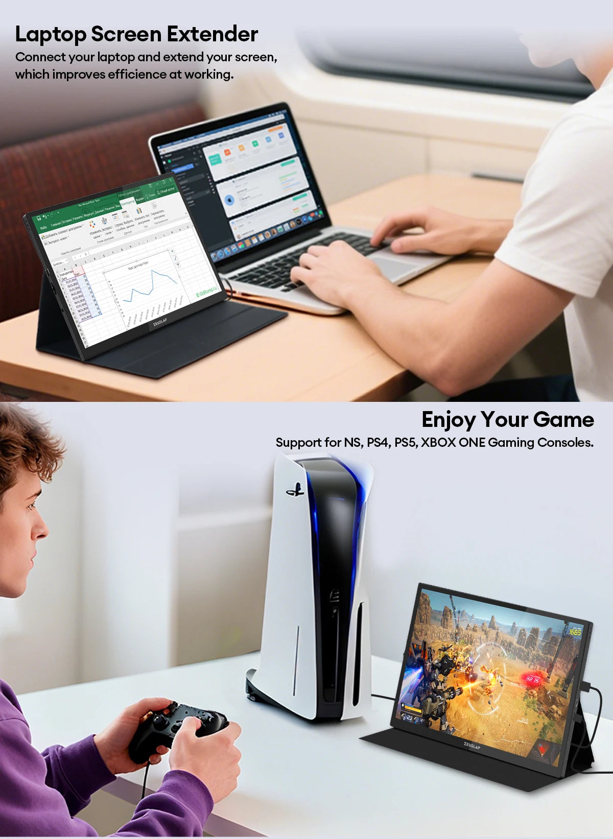 ZEUSLAP 10.5inch 1920*1280P FHD 100% sRGB IPS Screen Display Touch Portable Sub Monitor for Switch,PS5,Raspberry Pi,Laptop