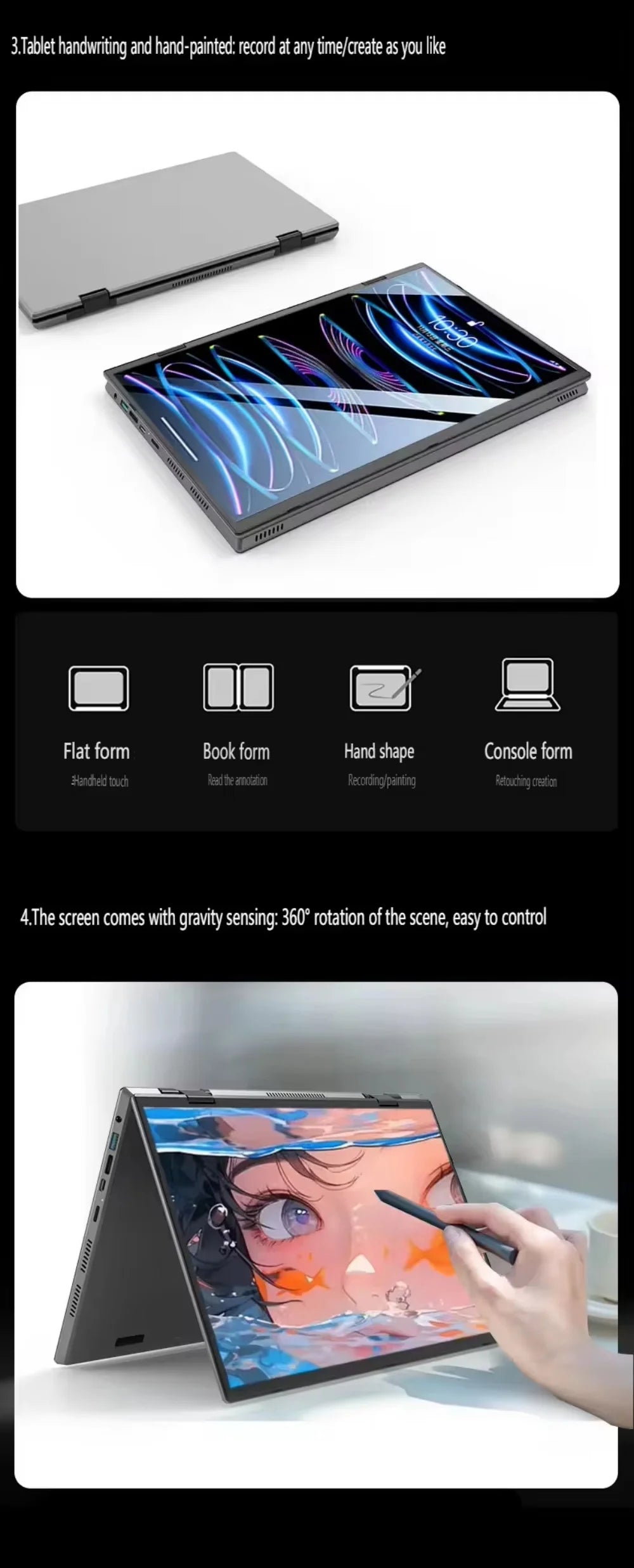 14 inch+14inch touch Dual Screen Laptop Intel N100 Processor Gaming Laptop DDR4 16GB 1TB SSD Notebook Computer