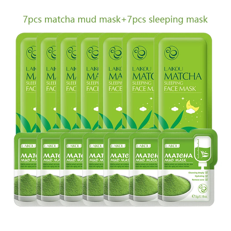14pc Sakura Mud Face Mask + Sleeping Masks Anti Wrinkle Night Facial Packs Skin Clean Dark Circle Moisturize Anti-Aging Skincare