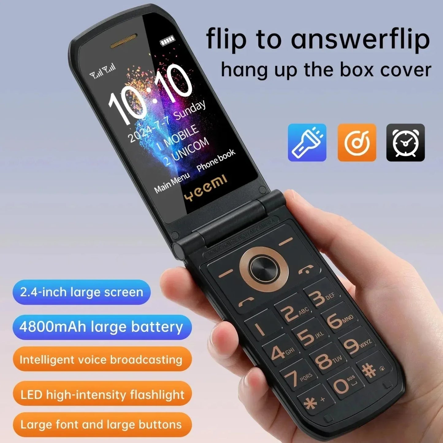 YeeMI S7 4G High-quality Drop-resistant Mobile Phones 2.4inch Flip Feature Phone Dual SIM Bluetooth Large Font for Elderly Phone