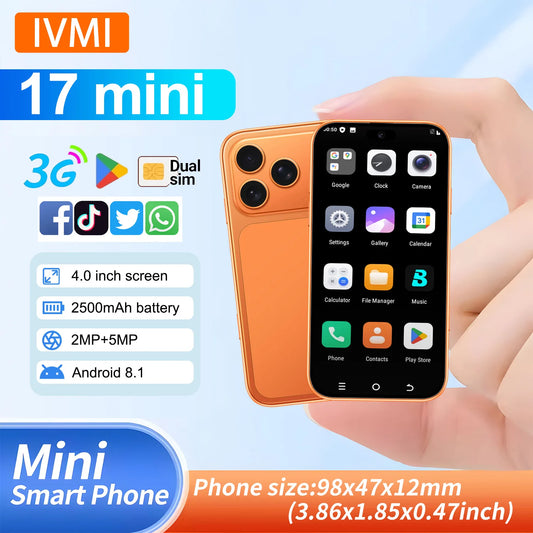 IVMI Global 17 mini mobile phones smartphone toys Pro Max Ultra mini phone Android Cellphone 3G Dual SIM Screen Small Phone