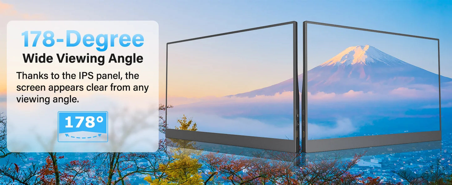 Amoudo 15.6 Inch Portable Monitor 1920x1080P  Extend Display IPS LCD Panel Penhole Stand VESA USBC Mini HDMI Mobile Display