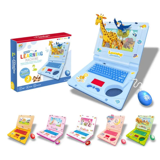 Plastic toddler educational toy laptop with LED display and music functions for young children