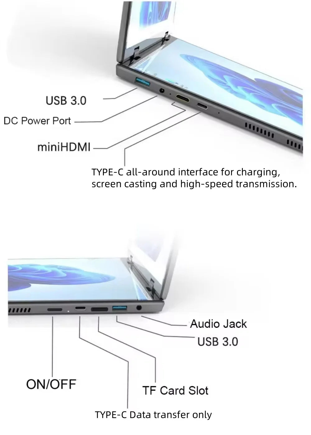 14 inch+14inch touch Dual Screen Laptop Intel N100 Processor Gaming Laptop DDR4 16GB 1TB SSD Notebook Computer