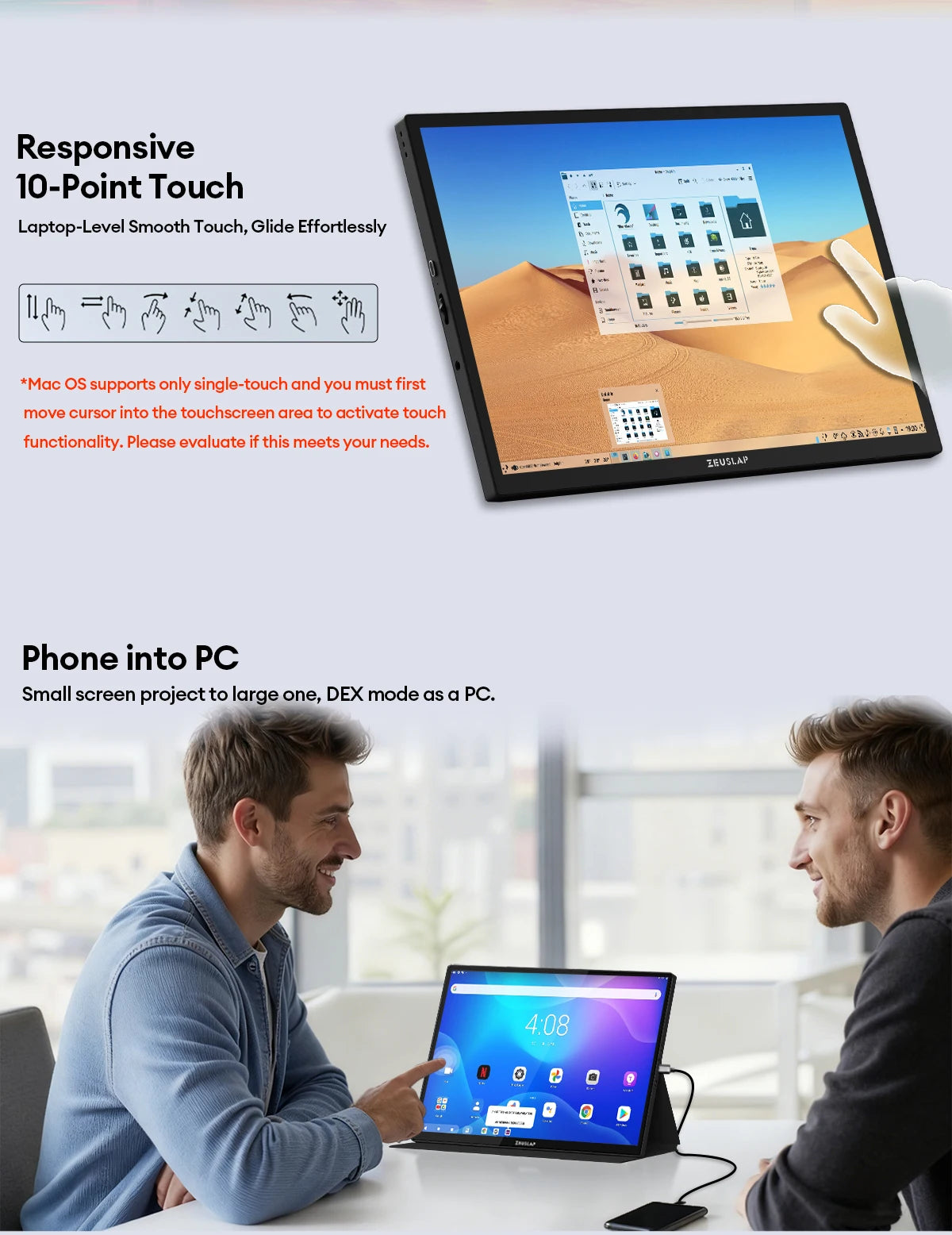ZEUSLAP 10.5inch 1920*1280P FHD 100% sRGB IPS Screen Display Touch Portable Sub Monitor for Switch,PS5,Raspberry Pi,Laptop