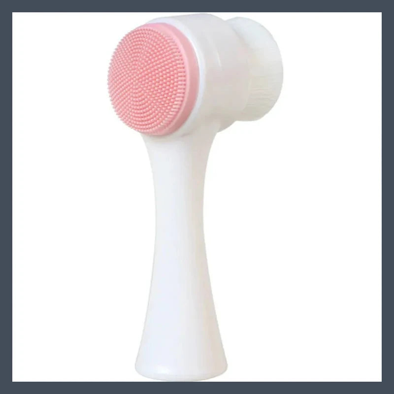 3D Double Silicone Facial Cleansing Brush Manual Massage Facial Brush Soft Bristles Exfoliator Double Sided Face Wash Brush