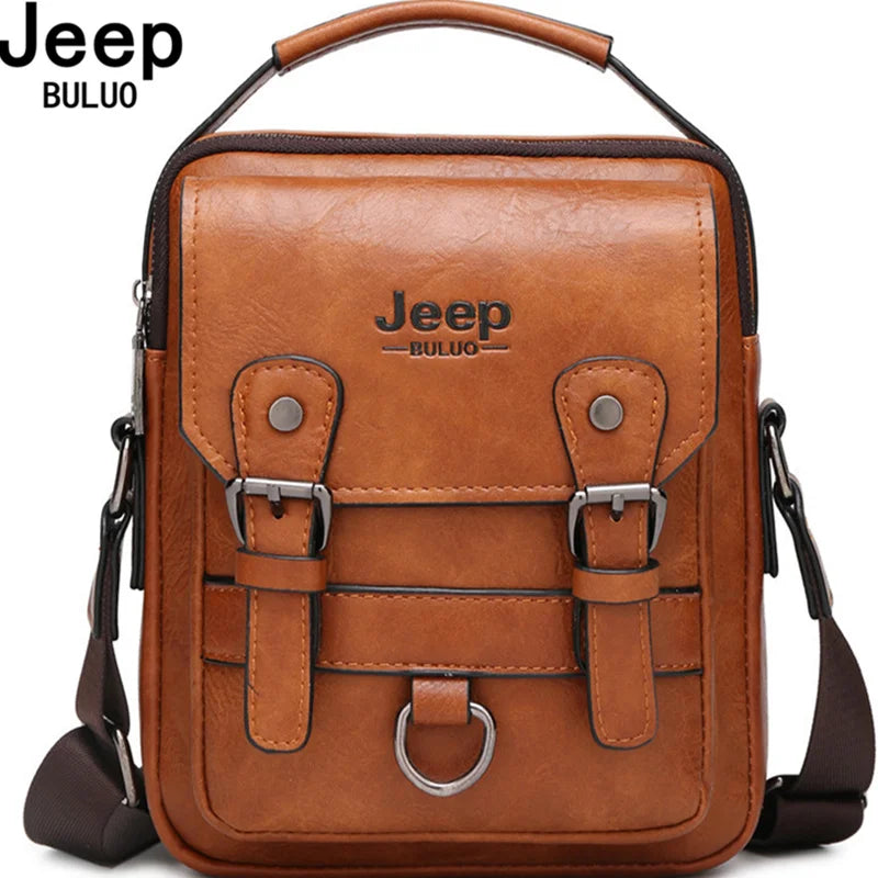 JEEP BULUO men's large capacity leather crossbody shoulder messenger bag for business and travel