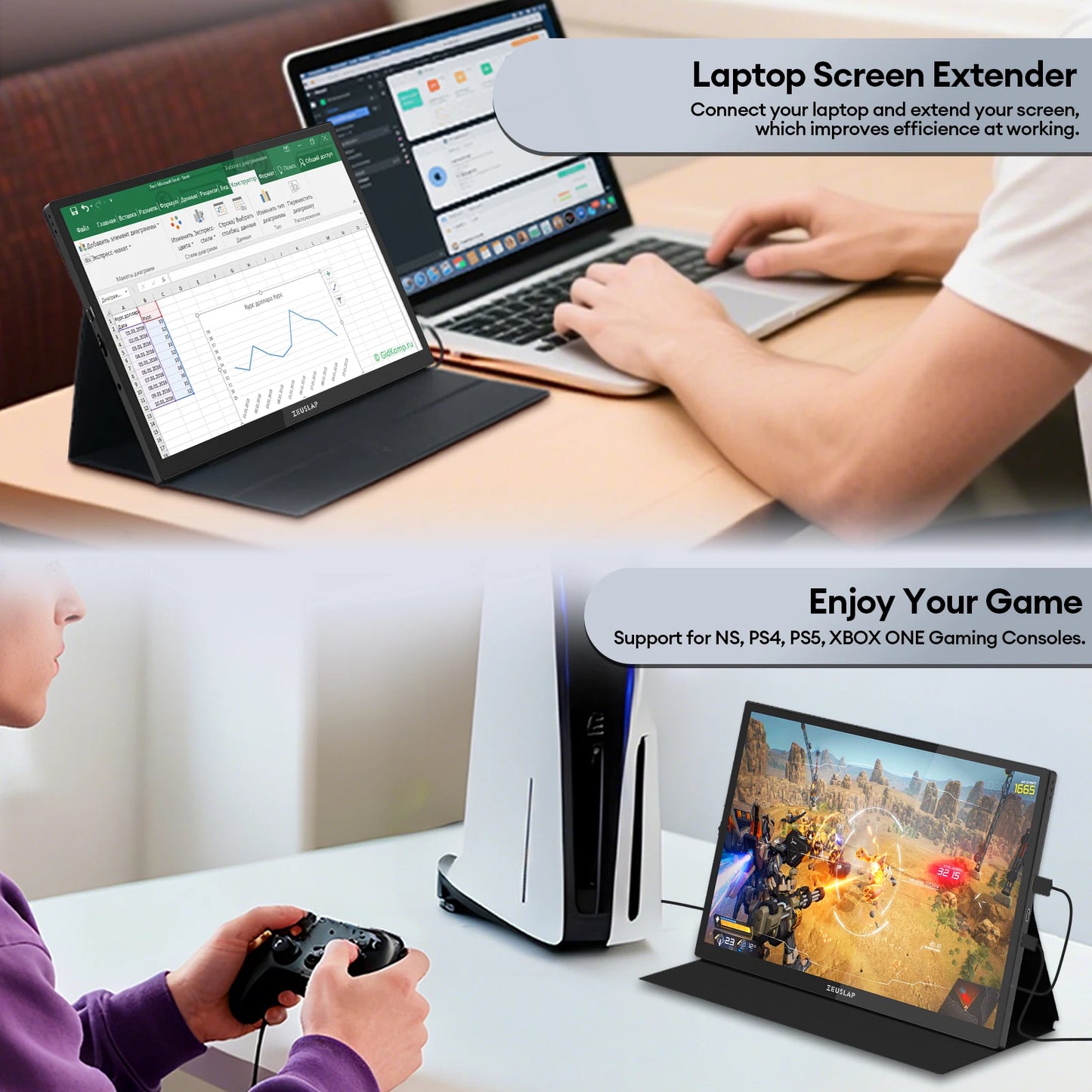 ZEUSLAP 10.5inch 1920*1280P FHD 100% sRGB IPS Screen Display Touch Portable Sub Monitor for Switch,PS5,Raspberry Pi,Laptop