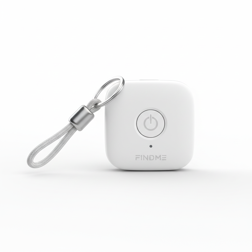 Small Bluetooth GPS tracker tag white compact device with keychain attachment